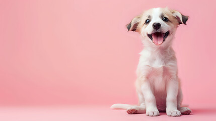 puppy dog on a pink background