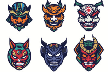 Esport vector logo Japanese demon mask, icon, vector, , sticker, set, collection, group, head, sign