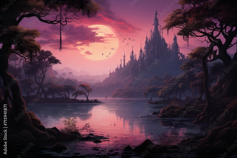 Canvas Prints Serene twilight lakes - Generative AI