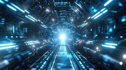 3 d illustration of city with digital hi tech concept, creative background created with Generative AI