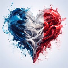 Heart shape France flag what Splash of water and flame. AI generated illustration