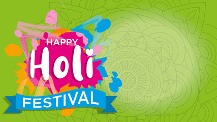 Fototapeta premium Horizontal invitation on green background with mandala to holi festival