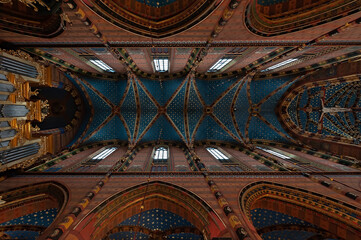 Fototapeta na wymiar Ceiling of St. Mary's Basilica in Krakow, Poland