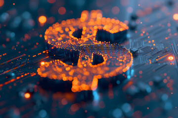 Glowing Money Doller Sign Symbol on a Circuit Board - Digital Money Cryptocurrency Concept