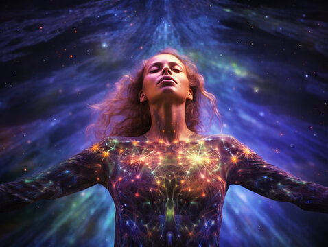 Picture of woman Astral body Psychedelic journey near death experience 