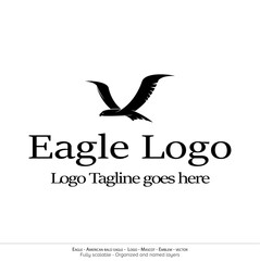 Fototapeta na wymiar Eagle Logo, Flying Bird Emblem. dove mascot. American Bald Eagle silhouette logo. Minimal design, minimalistic logo vector