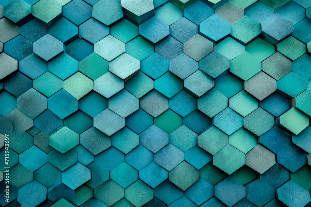 Poster background with a pattern of overlapping hexagons in shades of blue and green