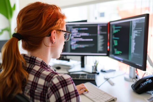 editor woman working at her desk carrying out her operating systems