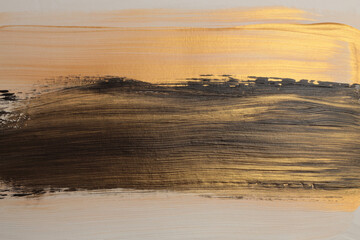 Art oil and acrylic smear line canvas painting wall. Abstract texture gold, black, beige color...