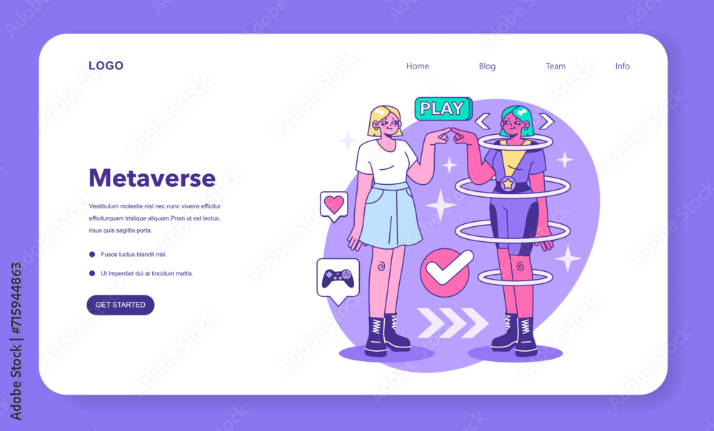 Poster metaverse web banner or landing page. vr futuristic technology. digital environment or online virtua