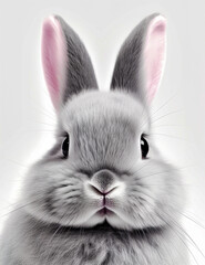 Funny animal concept, portrait of a cute gray bunny posing for ID.