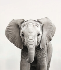 Funny animal concept, portrait of a cute gray baby elephant posing for ID.