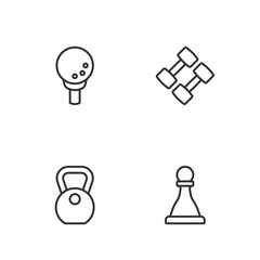 Set line Chess, Weight, Golf ball on tee and Dumbbell icon. Vector