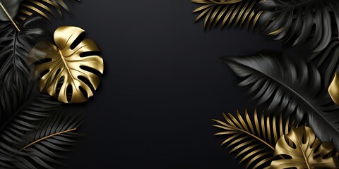 Fototapeta na wymiar Luxury floral background with golden and black palm,