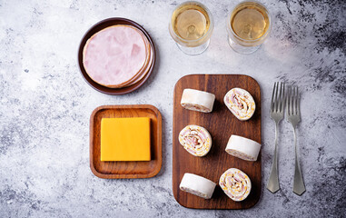 Ham Cheddar cheese cream cheese pinwheels