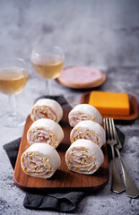 Ham Cheddar cheese cream cheese pinwheels