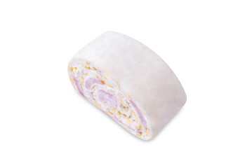 Ham Cheddar cheese cream cheese pinwheel on a white isolated background