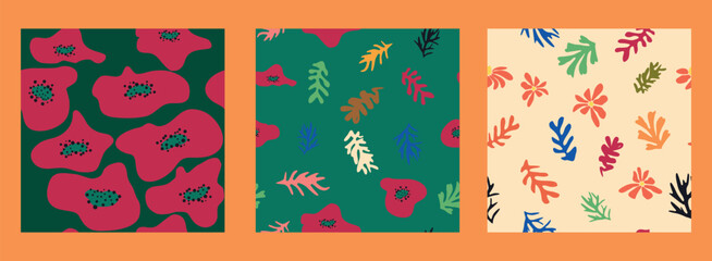 Fototapeta na wymiar Modern trendy Matisse flower minimal style. Set of 3 Matisse inspired wall art posters, brochure, flyer templates