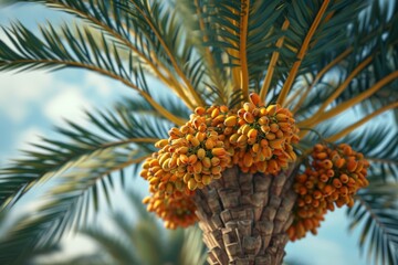 Date palm showcasing clusters of succulent dates, a symbol of sweetness and sustenance.