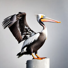 Fototapeta premium Pelican with wings up isolated on background