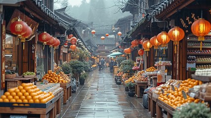 Old narrow street of the traditional asian Bazaar Market. Small shops are selling ceramics, carpets, spices fruits and souvenirs