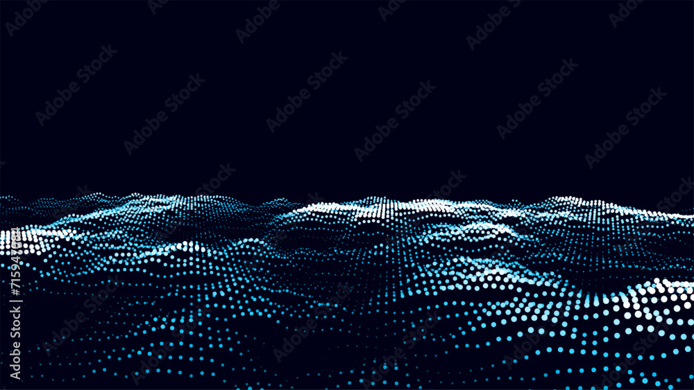 Wall mural music wave of particles. big data visualization. abstract blue background with a dynamic wave. vecto