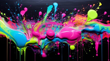 Neon pink electric blue and lime green acrylic splashes