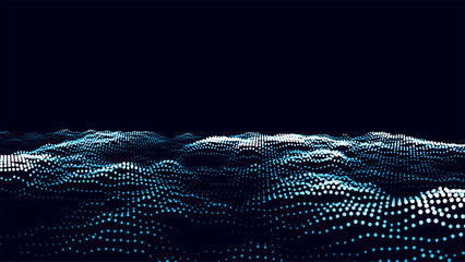 Music wave of particles. Big data visualization. Abstract blue background with a dynamic wave. Vector illustration.