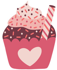 Valentines Day Cupcake with Sprinkles and Wafer Stick
