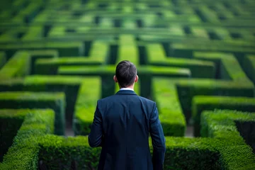 Foto op Plexiglas businessman standing at the entrance of a maze, looking at the path ahead © mila103