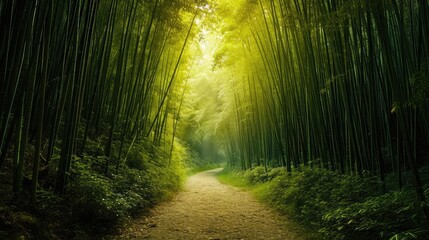Fototapeta premium path winds through a bamboo forest