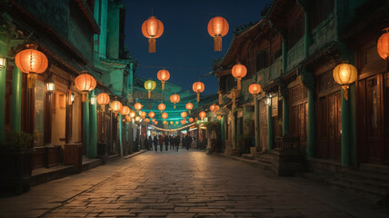Fototapeta na wymiar Illuminate ancient city streets at dusk.