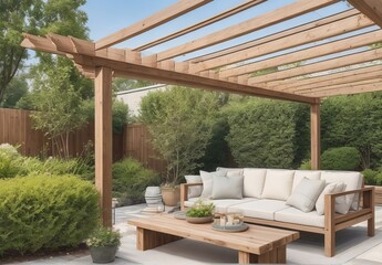 Obraz premium Photo of a modern outdoor patio with wooden per
