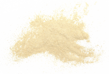Ashwagandha powder pile scattered, (Withania somnifera) isolated on white