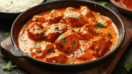 Tasty butter chicken curry dish from Indian cuisine. - obrazy, fototapety, plakaty