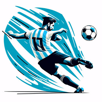 Footballeur de l'&eacute;quipe d' Argentine en action, fond blanc, isol&eacute;, illustration id&eacute;ale pour article ou blog sur le football, le sport, les comp&eacute;titons sportives internationales