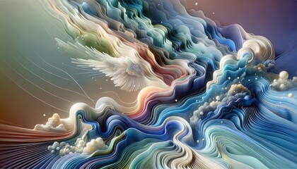 Obraz premium Abstract Generative AI Artwork of Fluid Shapes and Ethereal Waves in Serene Colors, Digital Aesthetic by Generative AI