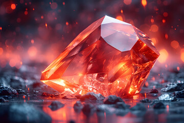 Resplandor escarlata de un diamante gigante incrustado en las entrañas de la tierra.