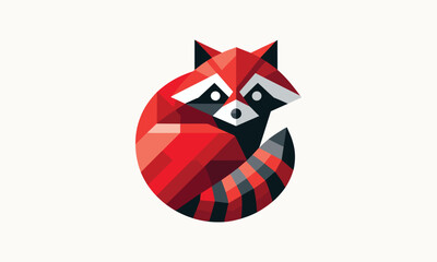 geometrical red racoon vector logo 
