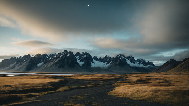 Vestrahorn mountain in Stoksnes Iceland Somber