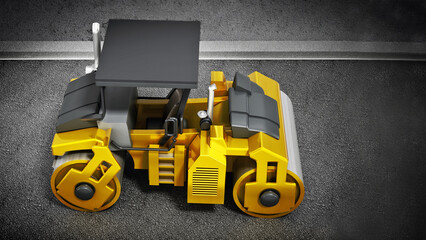 Asphalt cylinder on the road. Generic design. 3D illustration