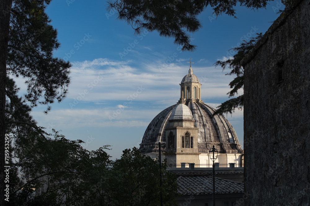 Wall mural glimpse of montefiascone village with dome chapel in italy