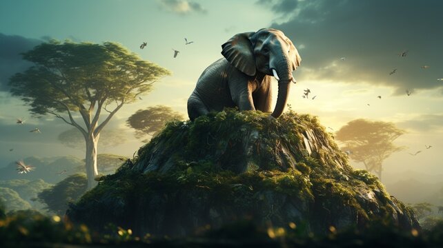A elephant that is standing in the jungle and wildlife scene from nature, Generated by AI Image
