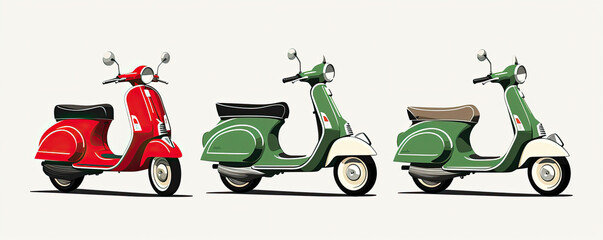 Moped motocycle in green red white color against blank background