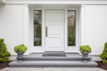 Modern White Front Door With Two Sidelites