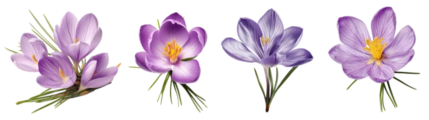 Fototapete Rund Various of violet flower. Spring flowers on transparent background, set. High quality photo. Krokus. Design element © alesia0604