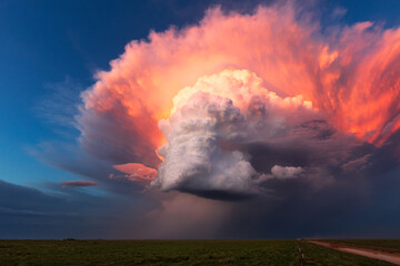 Sunset cloudscape and supercell storm clouds
