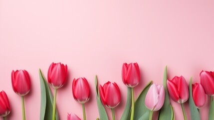 Fototapeta premium A group of pink tulips on a pink background