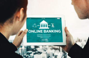 Online Banking for Digital Money Technology Concept. Graphic interface showing money transfer on...