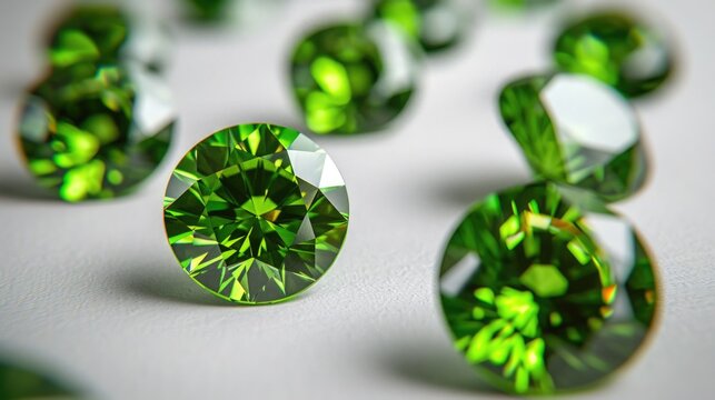Peridot exuding vibrant green hues, like fresh spring foliage, on a pure white background